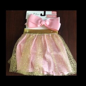 NWT Rising Star Pink and Gold Tutu with Bow Sz O-12 Mo
